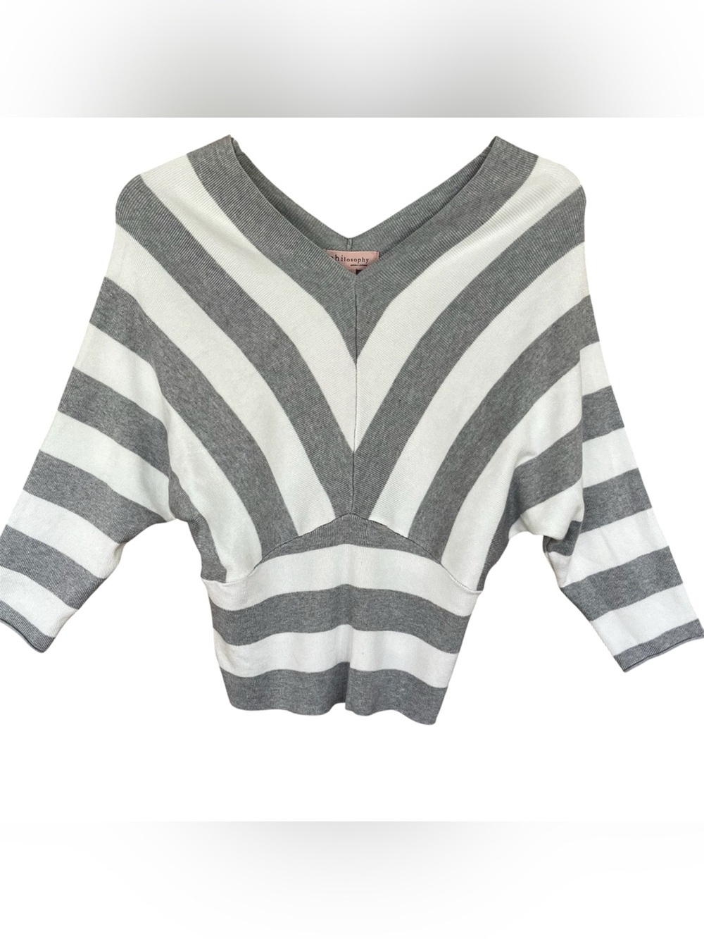 Philosophy Republic Striped V-Neck Dolman Sweater Gray/White Medium NWT